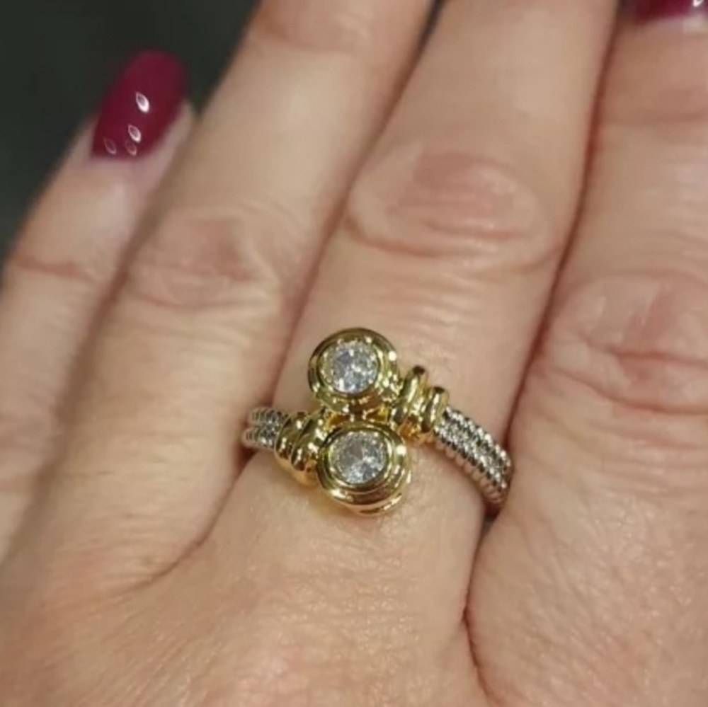 Diamond Two-Tone Cable Crossover Ring - Picture 8 of 10